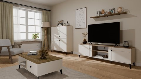 Komoda POINT 4D Kaszmir Beż Dąb Castello Szafka 4 Drzwi 8 Półek Do Salonu