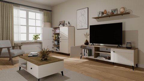 Komoda POINT 4D Kaszmir Beż Dąb Castello Szafka 4 Drzwi 8 Półek Do Salonu