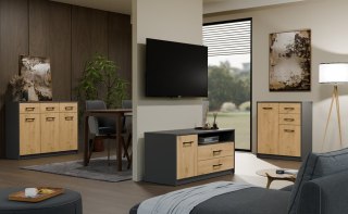 Komoda SIMPLO 3D3S Szafka 3 Szuflady 3 Drzwi ANTRACYT DĄB ARTISAN