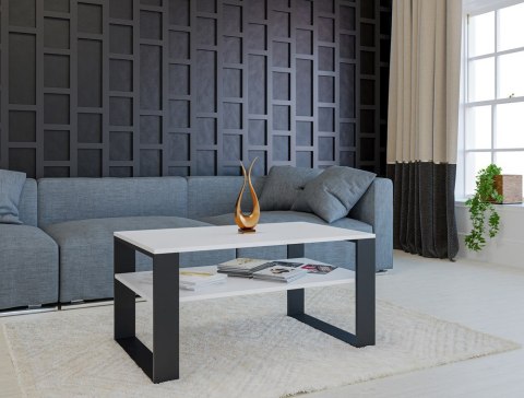 Stolik Kawowy Biały Ława Z Dodatkowym Blatem 90cm Do Salonu Biura