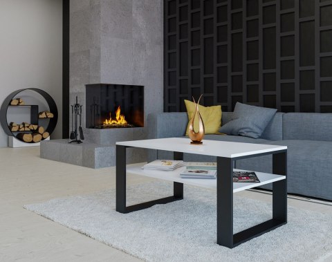 Stolik Kawowy Biały Ława Z Dodatkowym Blatem 90cm Do Salonu Biura