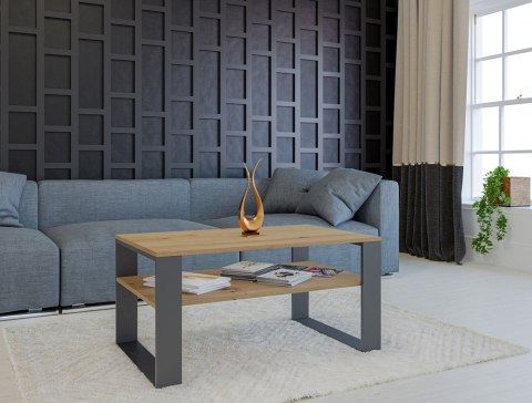 Stolik Kawowy z Półką Ława LOFT Stół do Salonu 90x58 cm Antracyt Artisan
