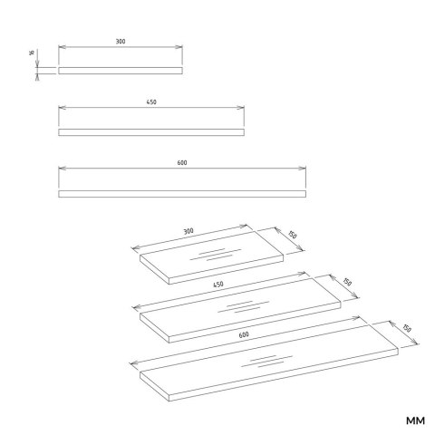 KOMPLET 3 x PÓŁKA WISZĄCA TOBI 3P BIEL