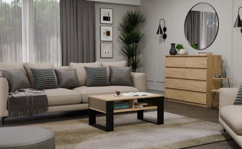 Stolik Kawowy LOFT Dąb Artisan LAMELE Nowoczesna Ława Do Salonu Półki