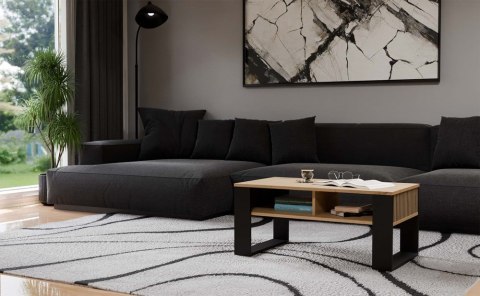 Stolik Kawowy LOFT Dąb Artisan LAMELE Nowoczesna Ława Do Salonu Półki