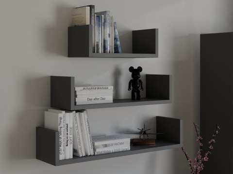 Półka Wisząca MOBI 3P Komplet 3x - Nowoczesne Półki Ścienne ANTRACYT
