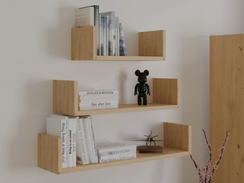 Półka Wisząca MOBI 3P Komplet 3x - Nowoczesne Półki Ścienne DĄB ARTISAN