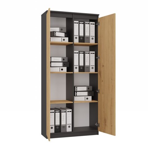 Regał Biurowy 80cm Półki Na Książki Dokumenty Drzwi 8Półek Antracyt Artisan