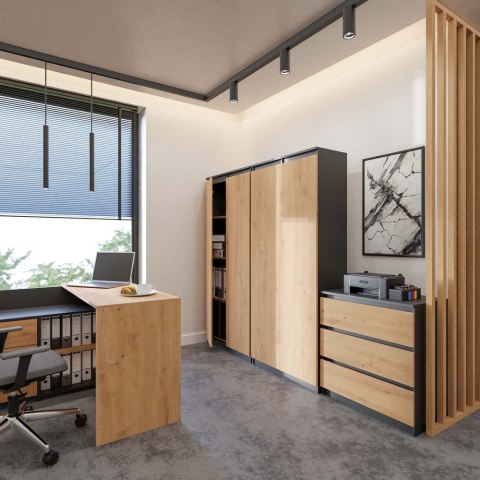 Regał Biurowy 80cm Półki Na Książki Dokumenty Drzwi 8Półek Antracyt Artisan