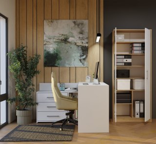 Regał Biurowy OLIV 2D 2 Drzwi Do Biura Do Gabinetu Salonu DĄB ARTISAN BIEL