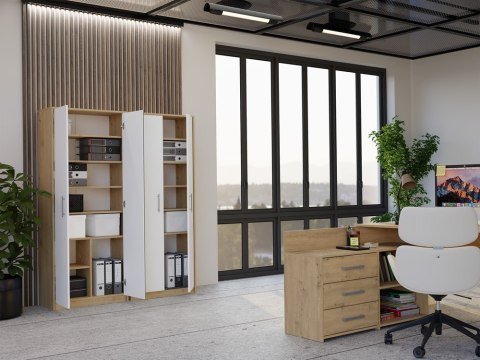 Regał Biurowy OLIV 2D 2 Drzwi Do Biura Do Gabinetu Salonu DĄB ARTISAN BIEL