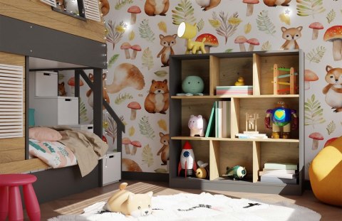 Regał Na Książki Stojący Biurowy Otwarty Komoda 8 Półek Artisan Antracyt