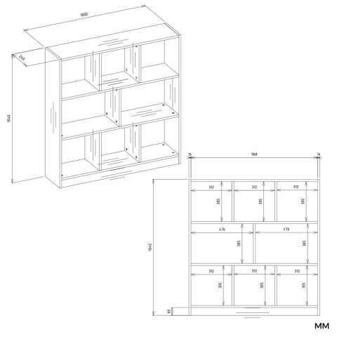 Regał Na Książki Stojący Biurowy Otwarty Komoda 8 Półek Artisan Antracyt