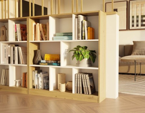 Regał Na Książki Stojący Biurowy Otwarty Komoda 8 Półek Biały + Dąb Artisan