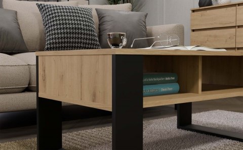 Stolik Kawowy Dąb Artisan Z Półką Nowoczesna Ława 90cm Loft Salon Biuro