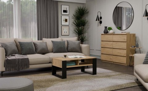 Stolik Kawowy Dąb Artisan Z Półką Nowoczesna Ława 90cm Loft Salon Biuro