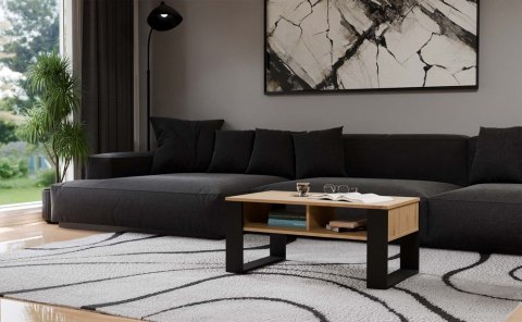 Stolik Kawowy Dąb Artisan Z Półką Nowoczesna Ława 90cm Loft Salon Biuro