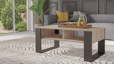 Ława Nowoczesny Stolik Kawowy 90cm Półki Loft Dąb Sonoma Salon Sypialnia