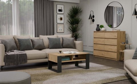 Stolik Kawowy 90cm Ława Nowoczesna Półki Loft Dąb Artisan Salon Biuro