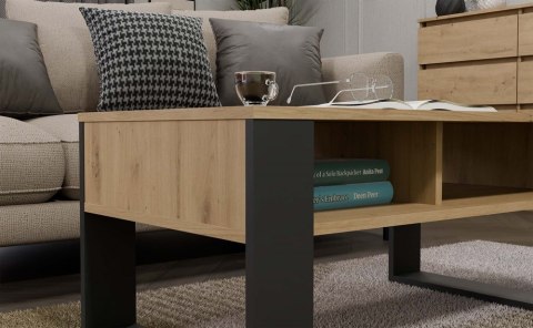 Stolik Kawowy 90cm Ława Nowoczesna Półki Loft Dąb Artisan Salon Biuro