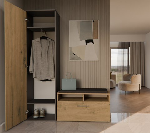 Szafa z lustrem DUO garderoba - mix antracyt / dąb artisan