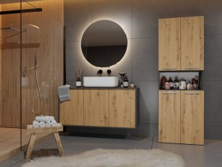 Szafka łazienkowa 60cm NEL z koszem na pranie - mix antracyt / dąb artisan