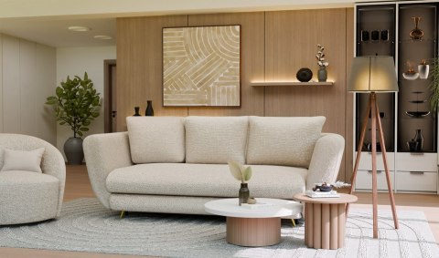 SOFA SARIS ROZKŁADANA BEŻOWA 3-OSOBOWA NOGA ZŁOTA