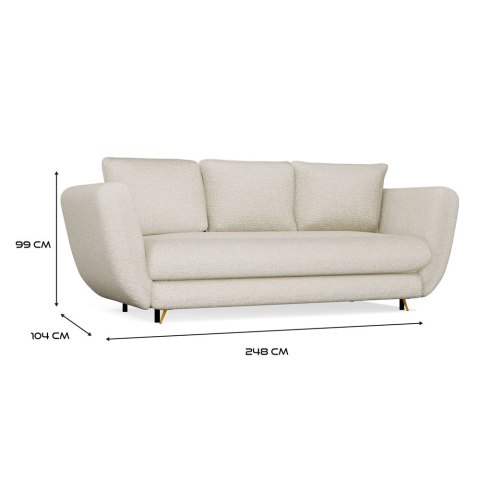 SOFA SARIS ROZKŁADANA BEŻOWA 3-OSOBOWA NOGA ZŁOTA