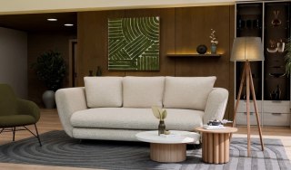 SOFA SARIS ROZKŁADANA BEŻOWA 3-OSOBOWA NOGA CZARNA