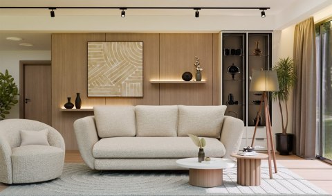 SOFA SARIS ROZKŁADANA BEŻOWA 3-OSOBOWA NOGA CZARNA