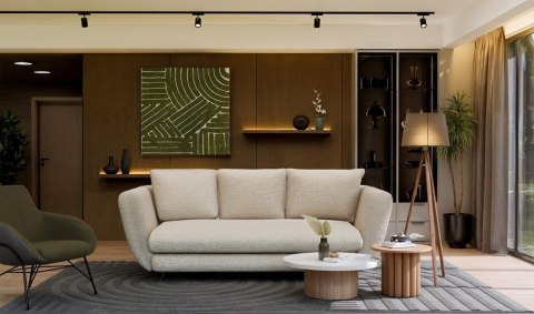 SOFA SARIS ROZKŁADANA BEŻOWA 3-OSOBOWA NOGA CZARNA