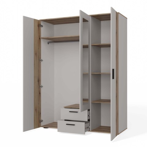 SZAFA AVA 150 CM LUSTRO 2 SZUFLADY RYFLOWANY FRONT DĄB EVOKE KASZMIR BEŻ