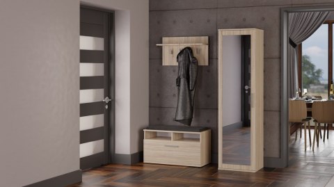 Szafa Z Lustrem Garderoba Do Przedpokoju Wąska Dąb Sonoma Półki + Uchwyt