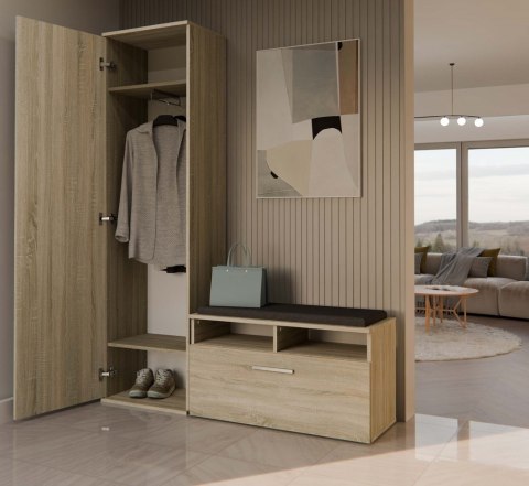 Szafa Z Lustrem Garderoba Do Przedpokoju Wąska Dąb Sonoma Półki + Uchwyt