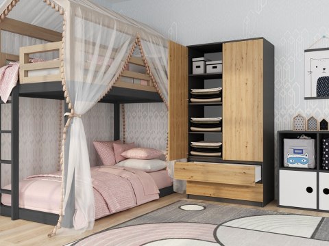 Szafa Antracyt Dąb Artisan Garderoba Duża Na Ubrania Półki Szuflady 90cm