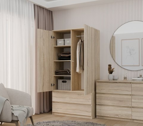 Szafa 90 cm Garderoba Dąb Sonoma Nowoczesna Szuflady Półki Na Ubrania