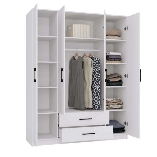 Szafa Garderoba Szeroka Duża Szuflady Regał Półki 205x160cm Biała Matowa