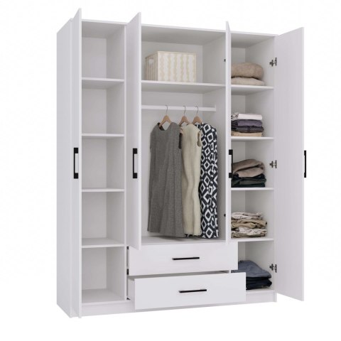 Szafa Garderoba Szeroka Duża Szuflady Regał Półki 205x160cm Biała Matowa