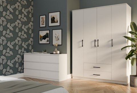 Szafa Garderoba Szeroka Duża Szuflady Regał Półki 205x160cm Biała Matowa