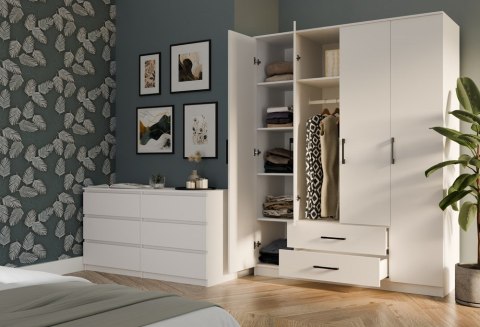 Szafa Garderoba Szeroka Duża Szuflady Regał Półki 205x160cm Biała Matowa