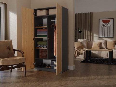 Szafa Garderoba 90cm Do Przedpokoju Sypialni Antracyt Dąb Artisan Półki