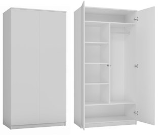 Szafa Dwudrzwiowa Garderoba Sypialnia 7 Półek Drewniana 180x90 cm Biały Mat