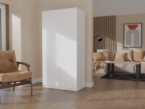 Szafa Dwudrzwiowa Garderoba Sypialnia 7 Półek Drewniana 180x90 cm Biały Mat