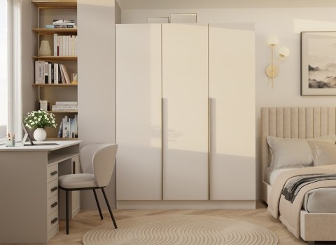 SZAFA SENSO 3D 150 CM 3 DRZWI ZŁOTE UCHWYTY DO SALONU SYPIALNI KASZMIR BEŻ