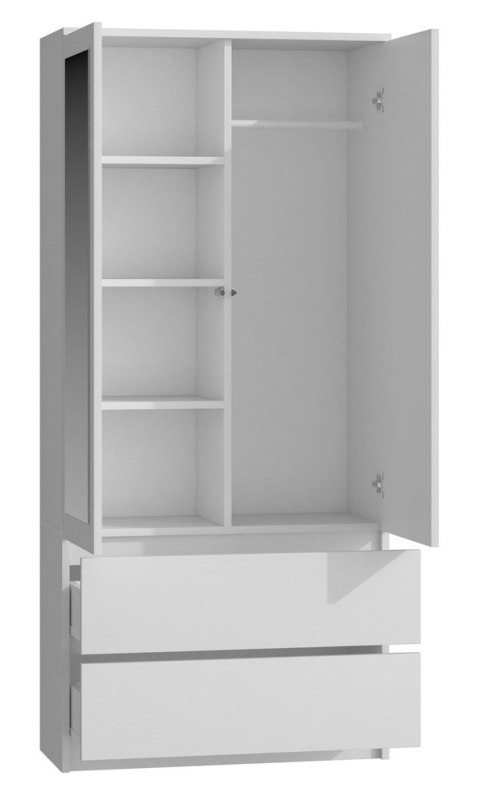 Szafa Biała Z Lustrem Duża Garderoba Szuflady Półki Drążek Pojemna