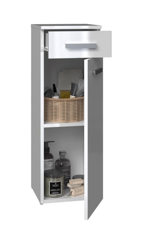 Słupek Łazienkowy z Szufladą Szafka Stojąca 2 Półki Regał 85cm Biały Połysk