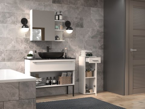 Słupek Łazienkowy z Szufladą Szafka Stojąca 2 Półki Regał 85cm Biały Połysk