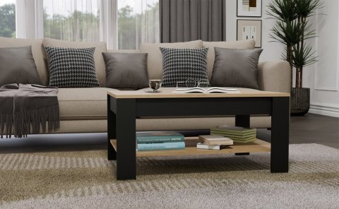 Stolik Kawowy OHIO DĄB ARTISAN CZARNY Ława Półki Do Salonu 93x58x43,5 Cm