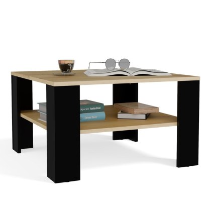 Stolik Kawowy Z Półką Pod Blatem SQUARE DĄB ARTISAN CZARNY Ława Do Salonu Pokoju