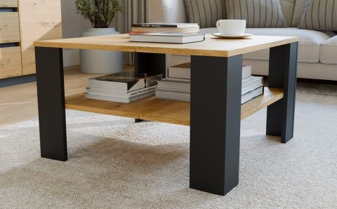 Stolik Kawowy Z Półką Pod Blatem SQUARE DĄB ARTISAN CZARNY Ława Do Salonu Pokoju